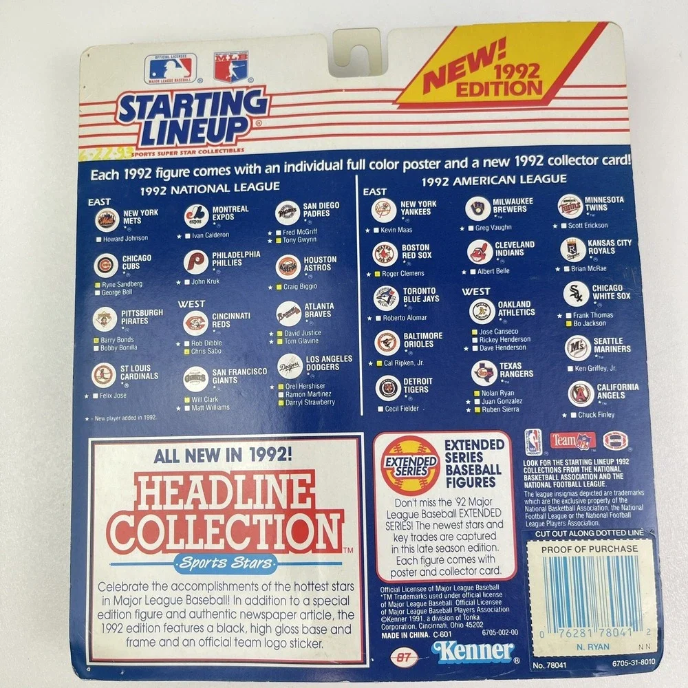 Nolan Ryan Texas Rangers Starting Lineup Action Figure 1992 Sealed Poster Card